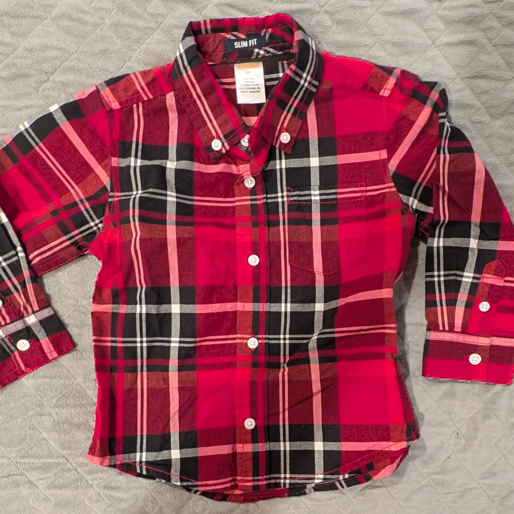 Gymboree 2T Red and Black Plaid Button Down Shirt